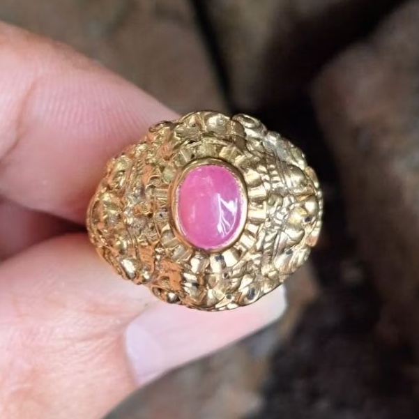 cincin ruby perak & alpaka lapis emas asli model barong leak bali