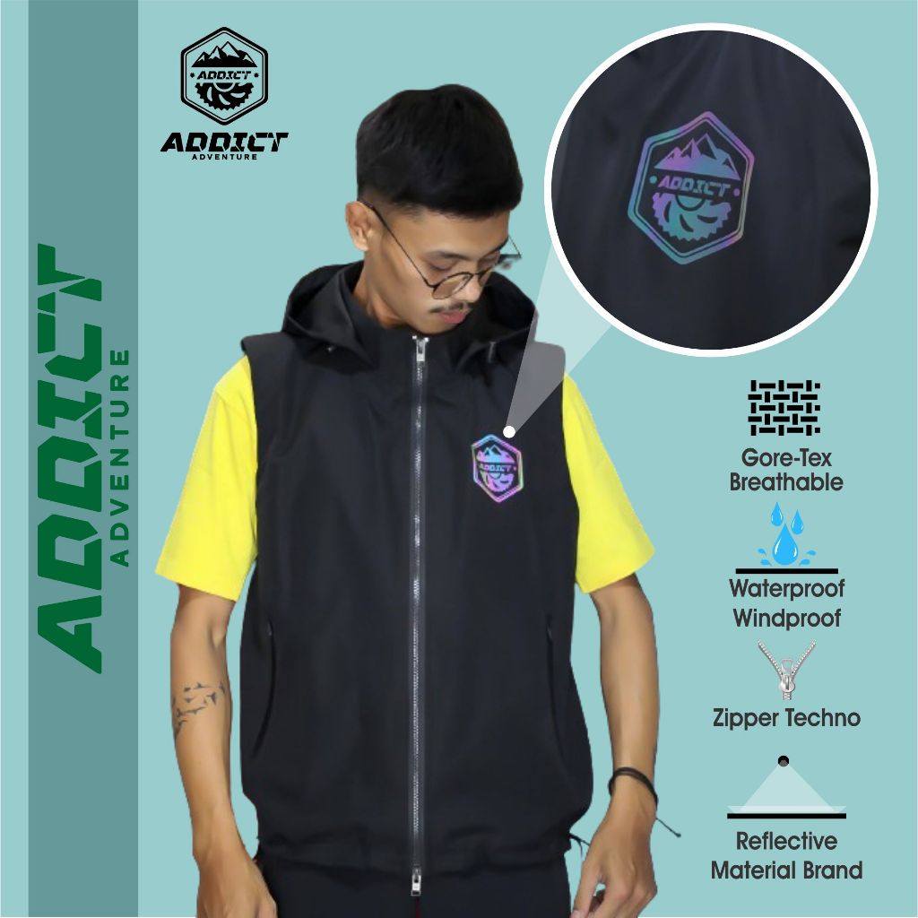 Jaket Rompi ADDICT Pelindung Dada Anti Angin Waterprooft Bahan Goretex Impor Size M L XL XXL