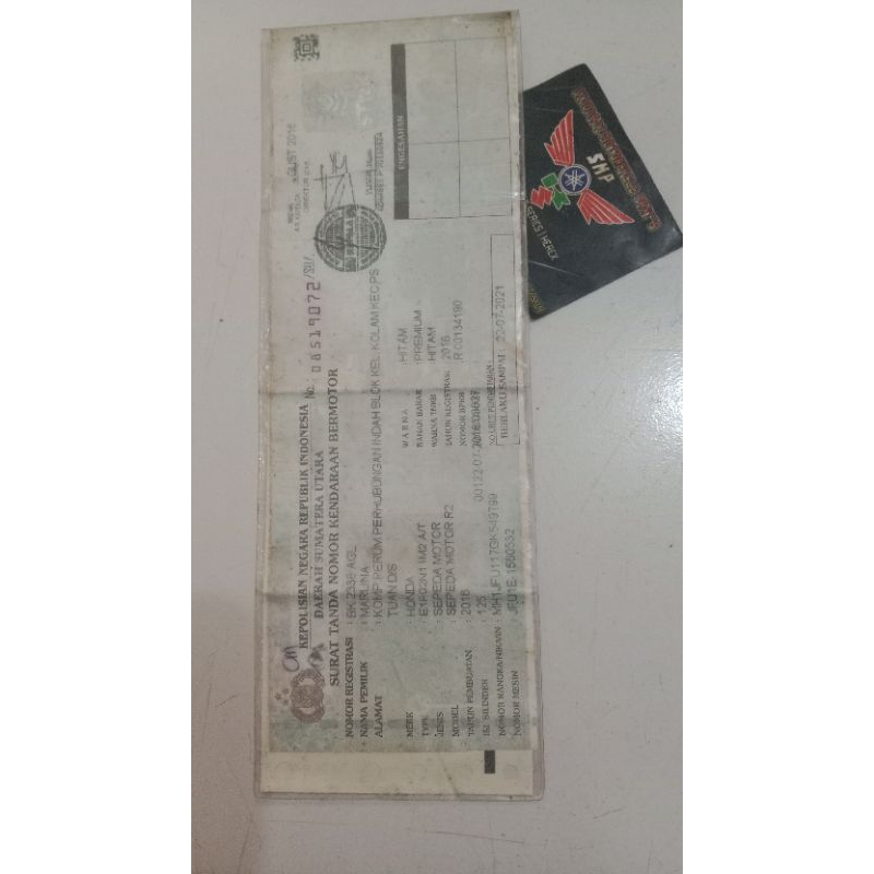 Honda Supra X 125 tahun 2016 surat jalan.