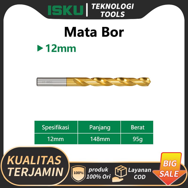 ISKU Mata Bor HSS Pengerjaan Kayu Listrik Baja Kecepatan Tinggi Mata Bor Shank Lurus -12mm Mata Bor