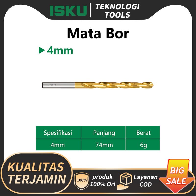 ISKU Mata Bor HSS Pengerjaan Kayu Listrik Baja Kecepatan Tinggi Mata Bor Shank Lurus -4mm Mata Bor