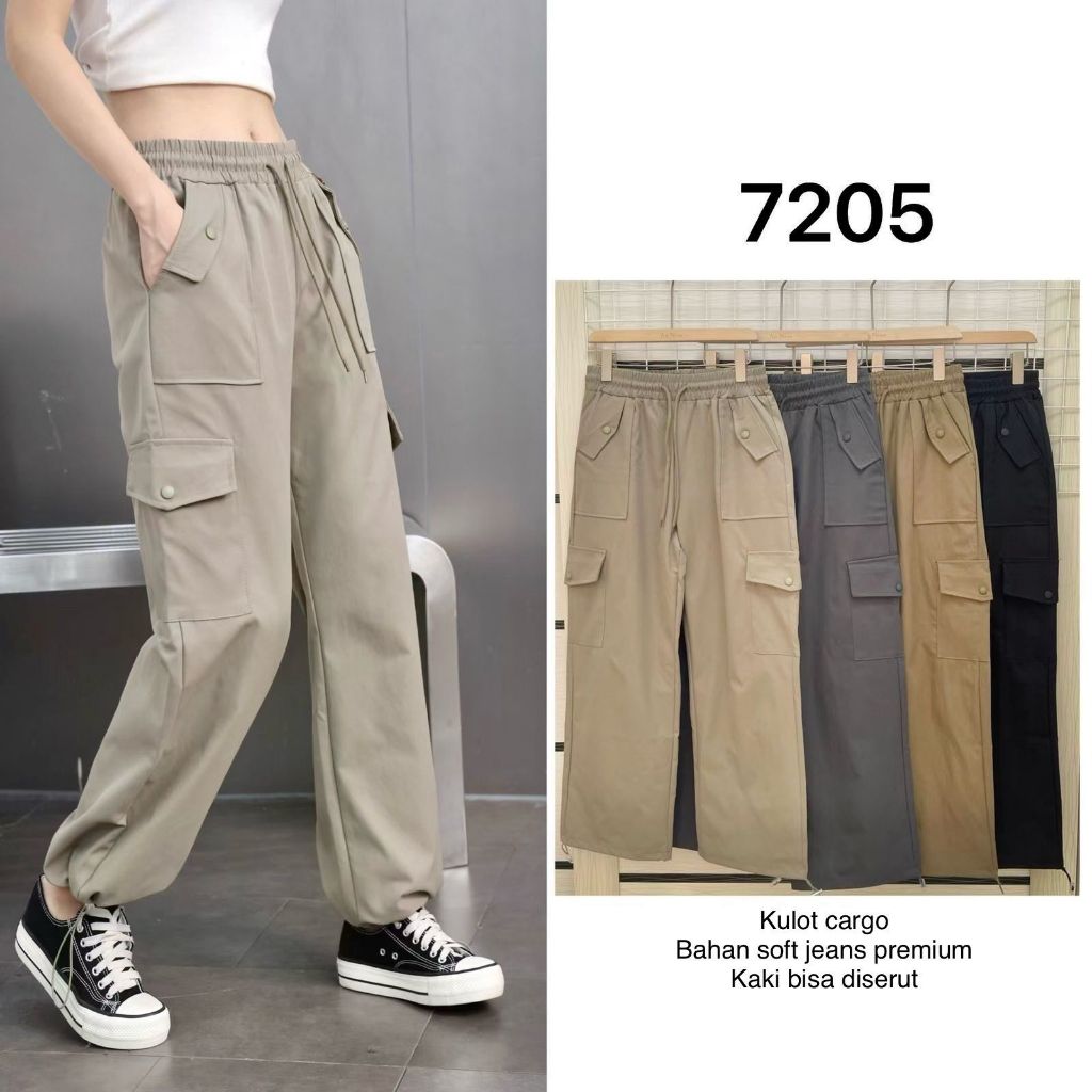 7205 / 3201 Kulot Cargo Soft Jeans Import Casual Outfit Wanita fit to 3XL