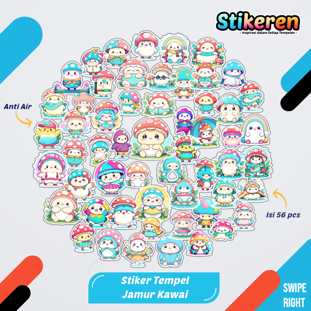 

Stiker Anime Jamur Kawai Paper Vinyl Dekorasi Laptop Koper Tumbler Kulkas DIY