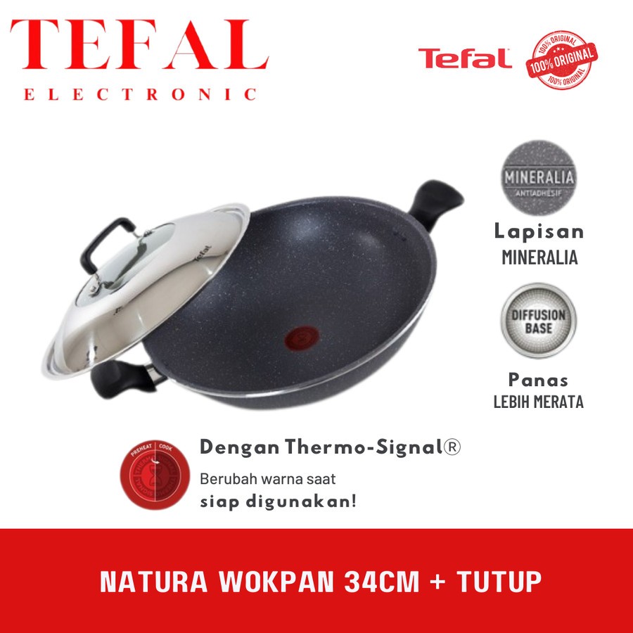 Tefal Wajan Anti Lengket Natura Wokpan 34cm + Tutup