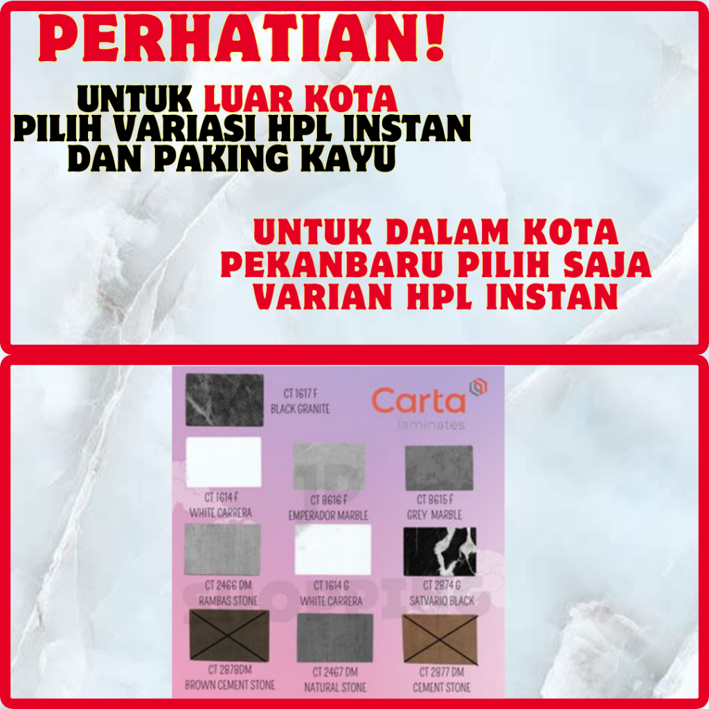 (LUAR KOTA WAJIB PALLET KAYU) HPL CARTA STONE CT 1614/2874 G 1614/1617/8615/8616F 2466/2467/77/78 DM