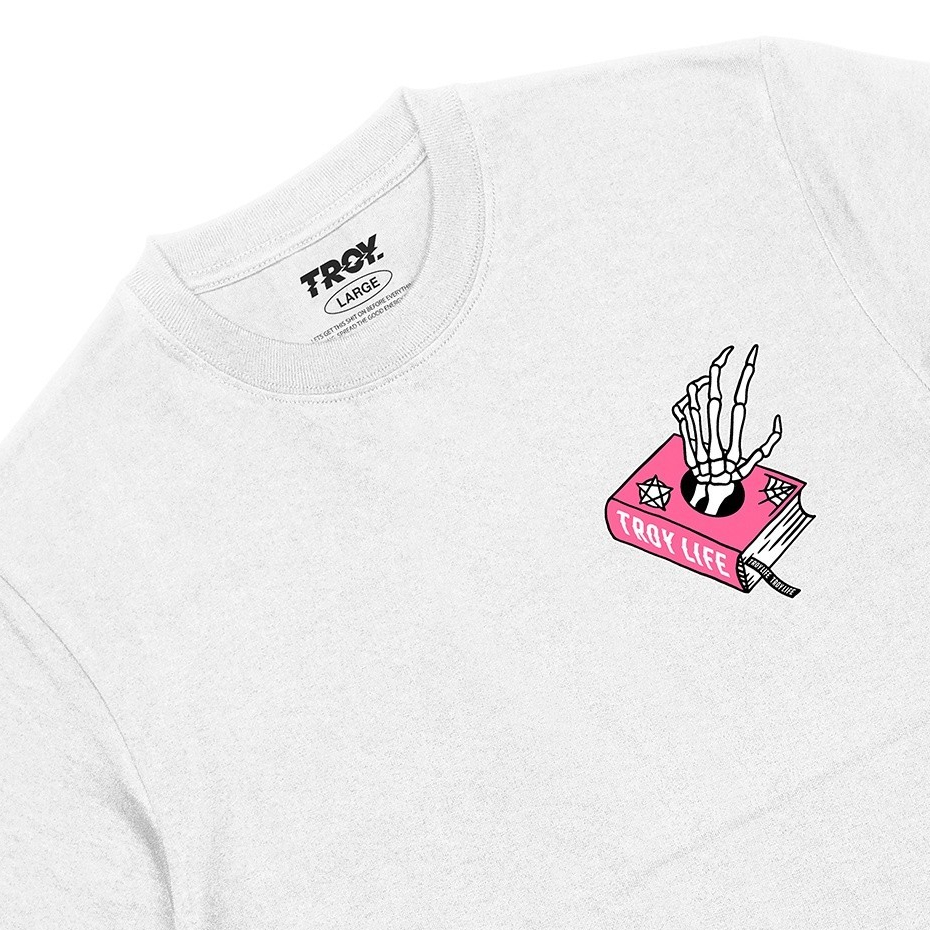Troy Company Tshirt White Pink Witch Book - Kaos Pria Lengan Pendek Putih MT 2341