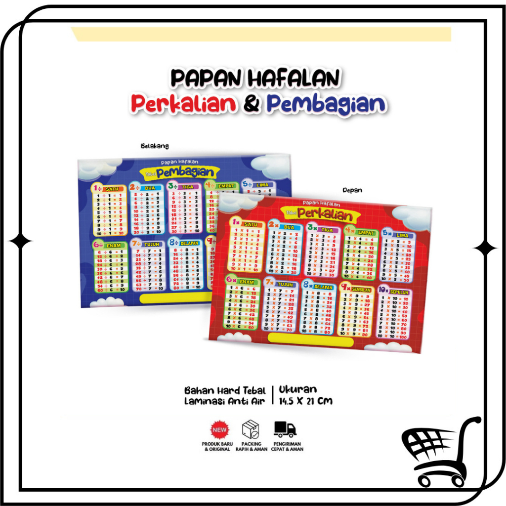 

Toko99 - Table Papan Hapalan Perkalian & Pembagian Bahan Hard Tebal Laminasi Anti Air Ukuran 14,5 x 21 cm