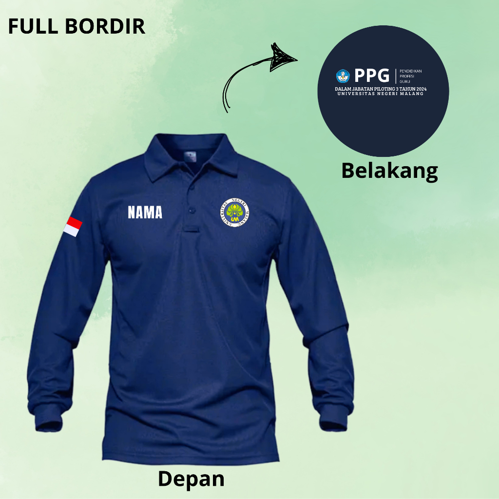 Kaos Polo PPG Bebas Desain Bisa Request Nama Tulisan Dan Logo Full Bordir
