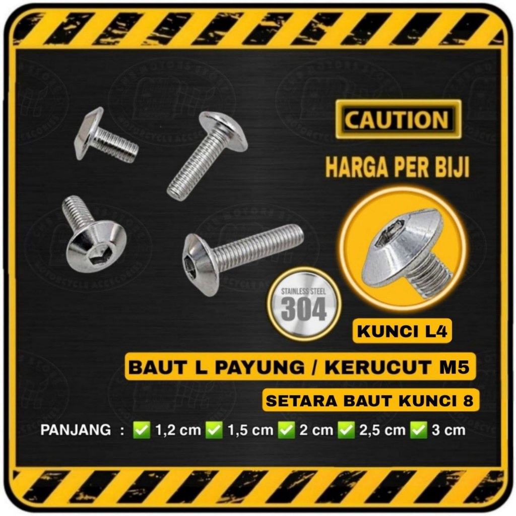 Baut L Payung Kerucut STAINLESS M5 || Setara untuk Baut Kunci 8 panjang 1,5 - 3 cm