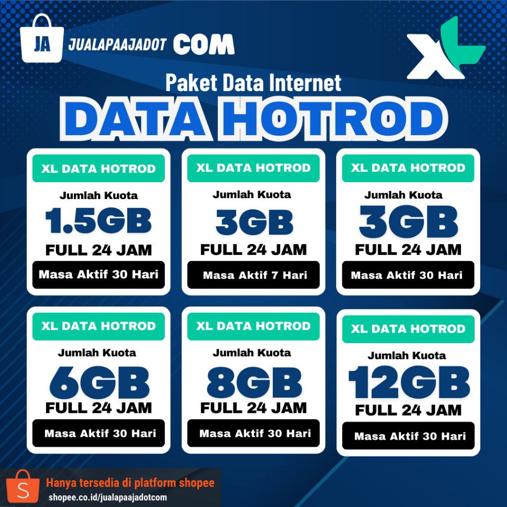 PAKET INTERNET DATA HOTROD XL [1.5 GB - 12 GB] | Proses cepat 10 menit