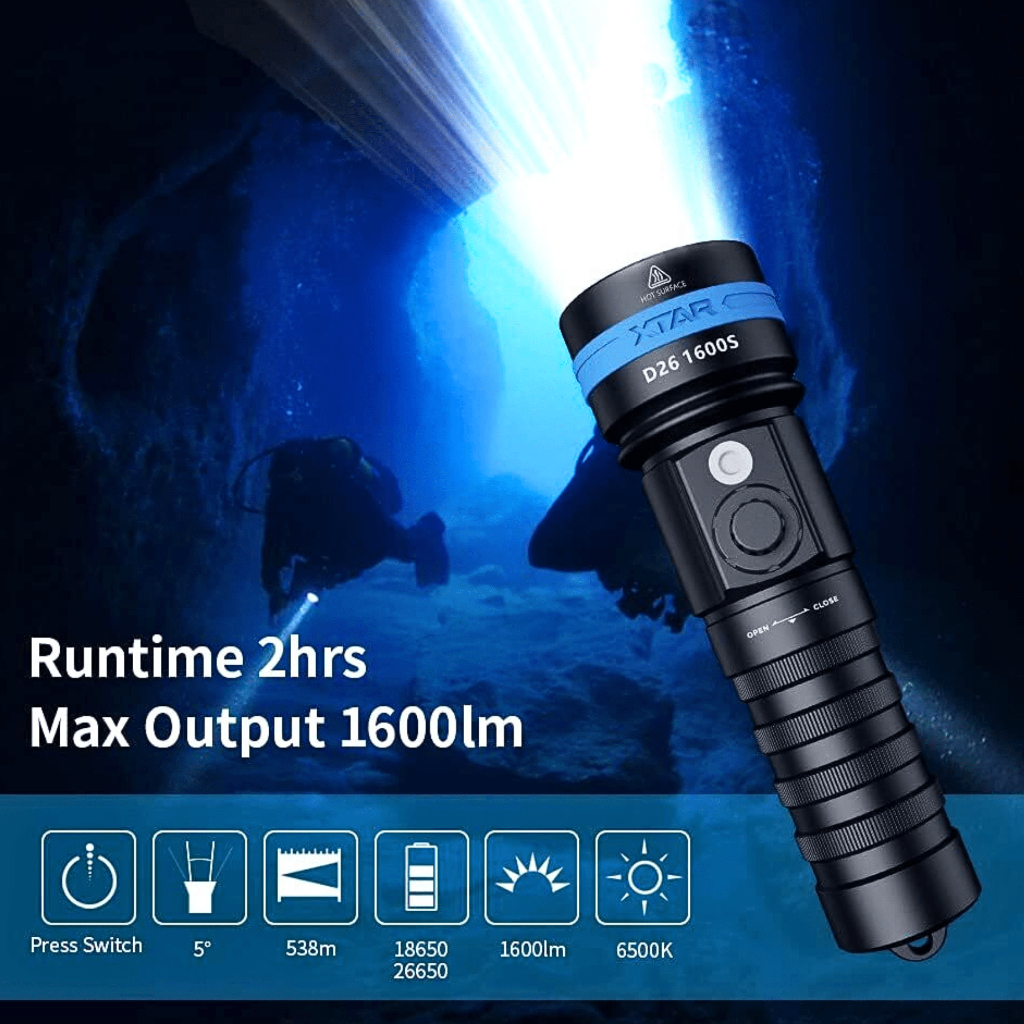 PUSAT XTAR Senter selam anti air tahan 20 jam Diving super terang LED XHP35 HI D4 1600 Lumens D26