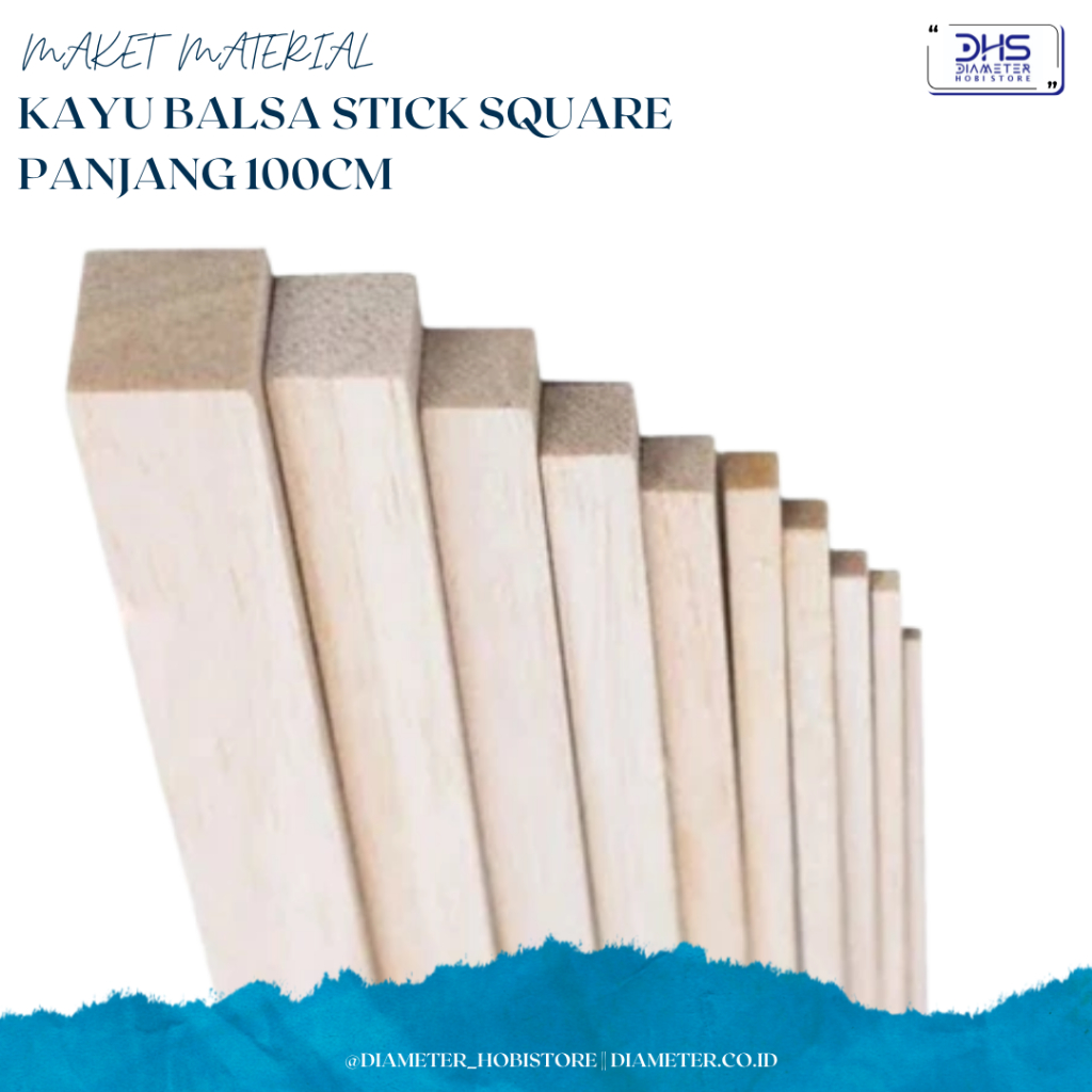 Balsa Wood Square Stick - Stik Kayu Balsa Kotak Persegi Balok