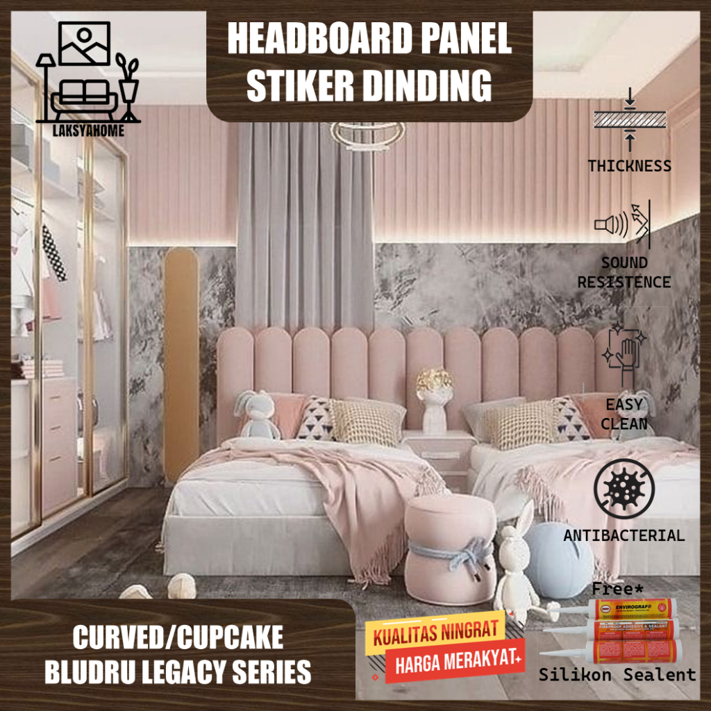Headboard Panel Dinding 20x60 Cupcake Bludru Legacy Series Dekorasi Tempat Tidur & Wallpaper Dinding