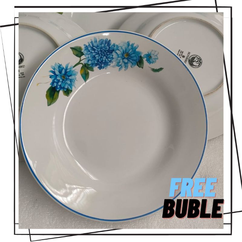 PIRING MAKAN KERAMIK MOTIF BUNGA BIRU isi 6pcs