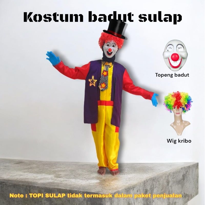 kostum badut ulang tahun/kostum badut sulap bonus jubah dan dasi badut