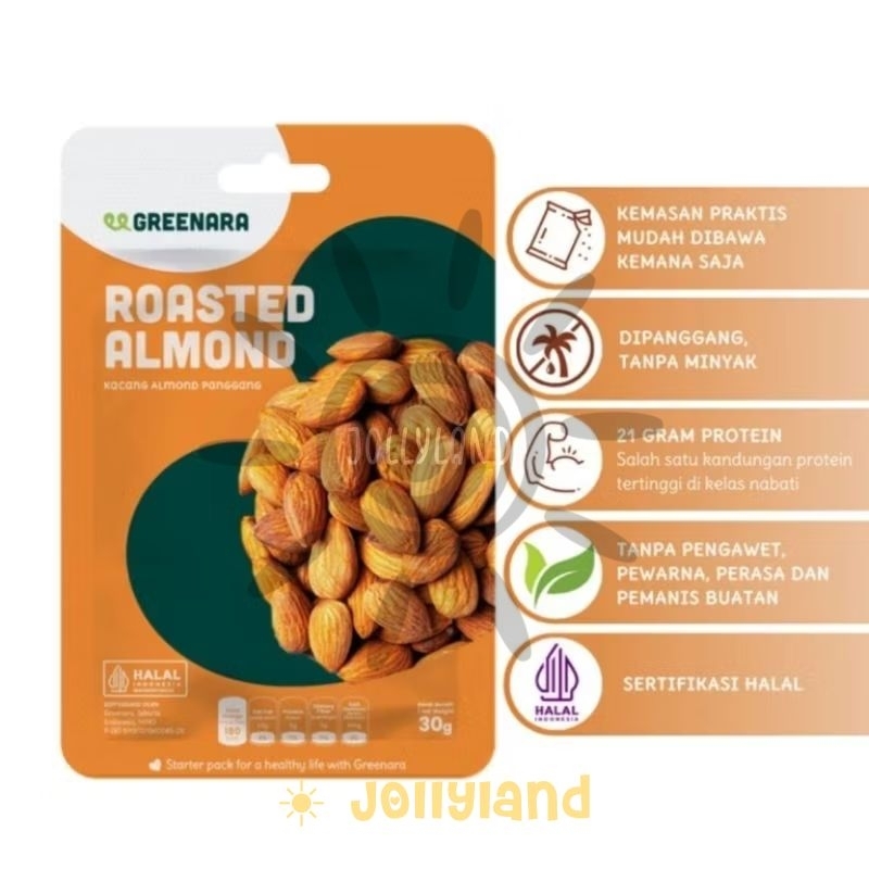 

Greenara One Serving Roasted Almonds Kacang Almond Panggang 30g