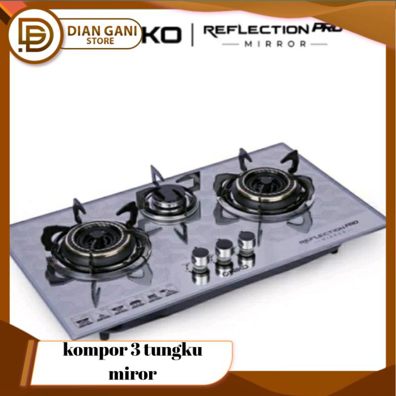 Niko Kompor Gas Tanam Kaca 3 Tungku Reflection Pro Mirror Tempered Glass / Kompor Tanam 3 Tungku Nik