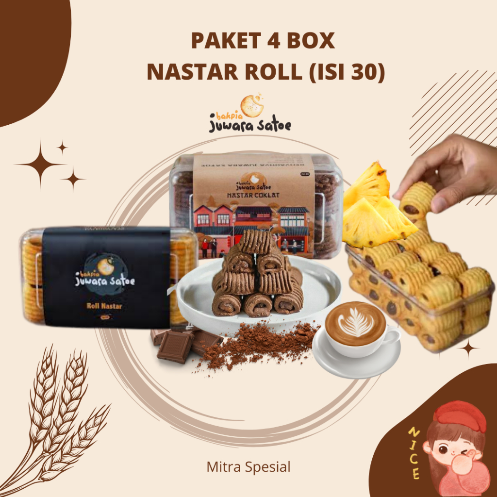 

Nastar Roll isi 30 (Paket 4 Box) - Nastar Roll Juwara Satoe Oleh Oleh Khas Jogja