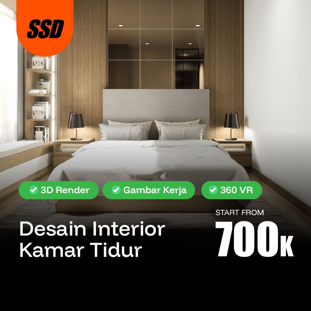 JASA DESAIN INTERIOR KAMAR TIDUR / BEDROOM | 3D, 360 VIEW, GAMBAR KERJA