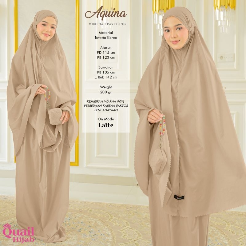 Mukena Aquina ori Quail Hijab / Mukena Traveling / Mukena pouch