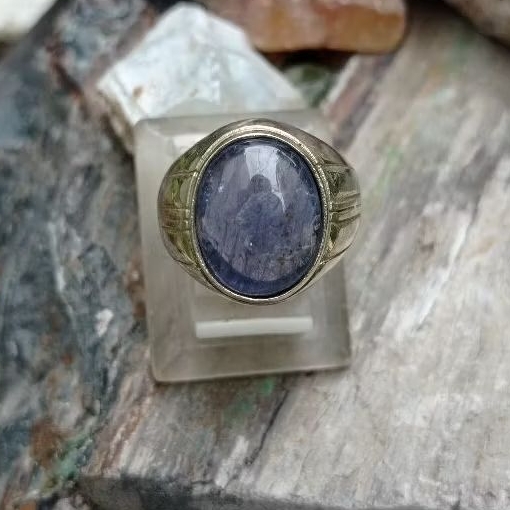 Cincin batu permata natural safir air iolite corderiete 14 x 11 x 2 mm bukan sapphire