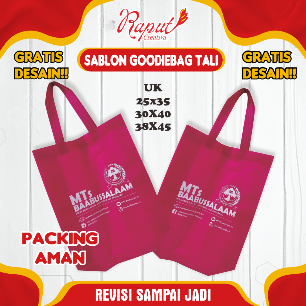 

GOODIEBAG SABLON CUSTOM | GRATIS CUSTOM DESAIN | GRATIS CUSTOM UKURAN | REVISI SAMPAI JADI