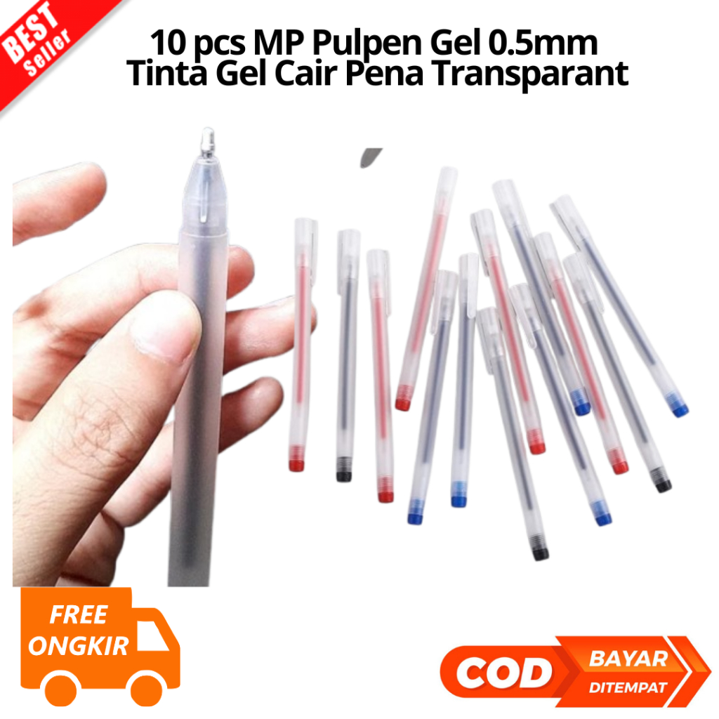 

10 pcs MP Pulpen Gel 0.5mm Bolpoin Pena Pulpen Tinta Gel Cair Pena Transparant Pen Gel