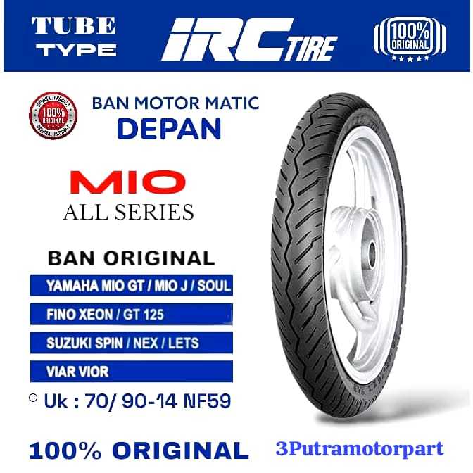BAN LUAR MOTOR MATIC [ IRC ] NF59 70/90 RING 14 TUBE TYPE / NON TUBELESS DEPAN - MIO SMILE , SPORTY 