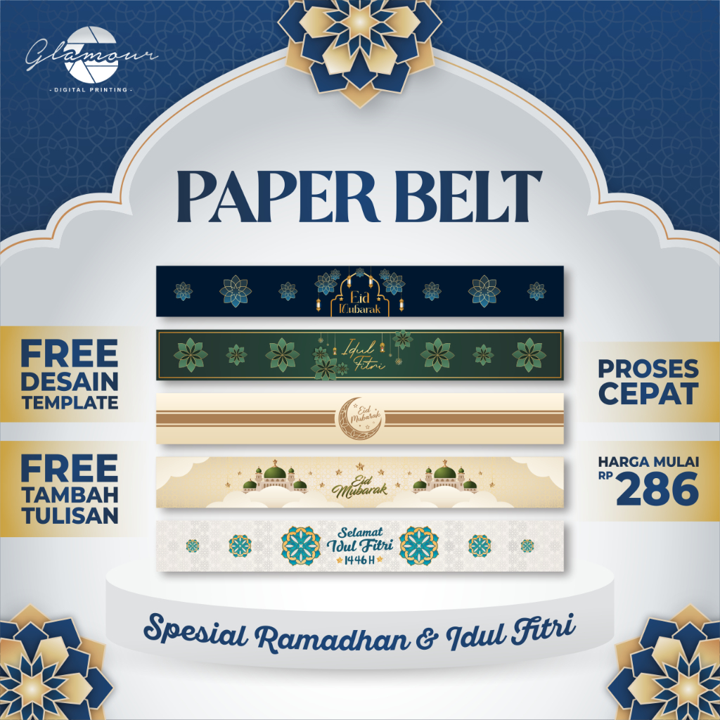 

Paper Belt Lebaran Idul Fitri | Label Hampers | Paper Sleeve | Packaging Sleeve | Paper Belt Free Template Design | Label Segel Box
