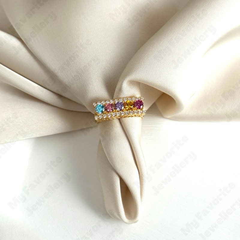Cincin Permata Warna Warni Baris Uk18 Emas Asli Kadar 700 16K
