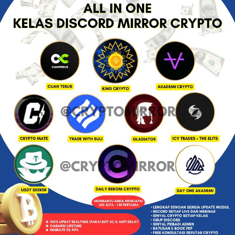 KELAS DISCORD MIRROR CRYPTO KING CRYPTO, AKADEMI CRYPTO, TRADE WITH SULI, ICY TRADES+THE ELITS, USDT