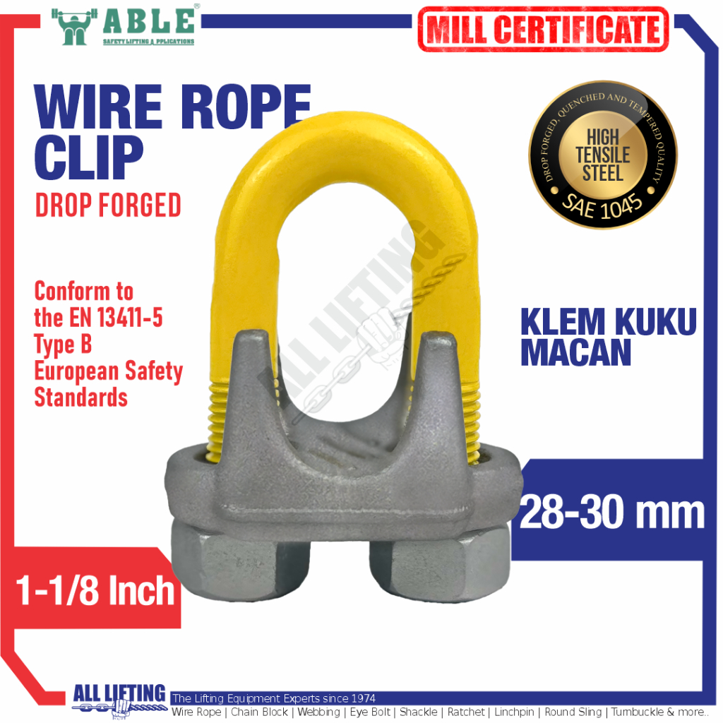 ABLE Wire Rope Clip Drop Forged 28-30 mm 1.1/8 Inch Klem Seling Kuku Macan Bulldog WRC030