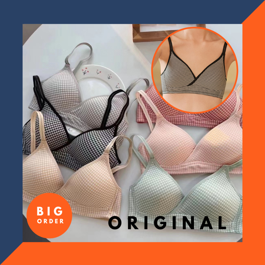 Bra wanita bh push up busa tipis motif kotak-kotak - BH48