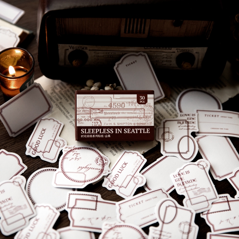 

(10K10) 30pcs Stiker Seri Koridor Waktu Dekorasi Buku Pegangan Retro Sederhana Stiker Perekat Diy Journal Scrapbook