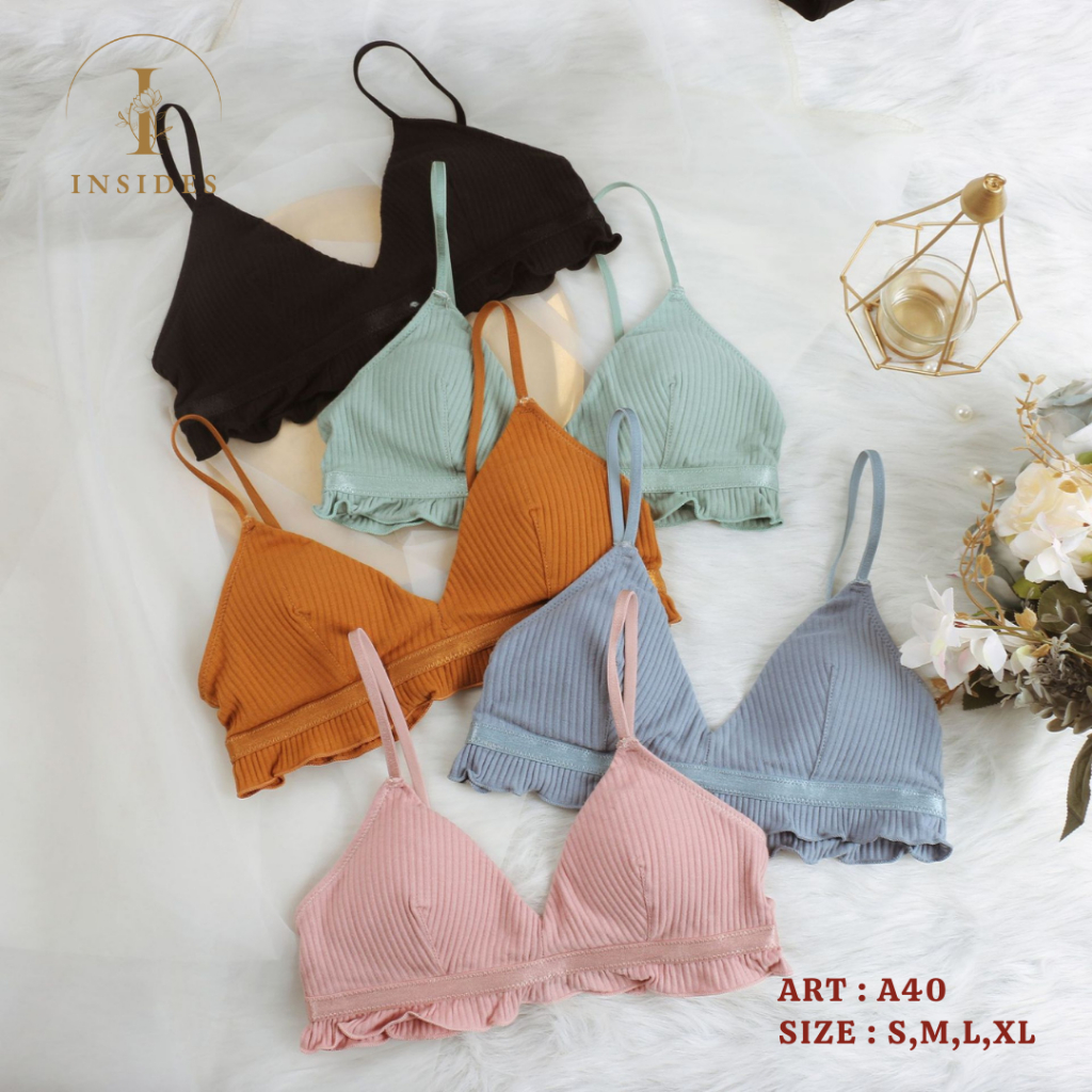 (3PCS) Bra Bikini Fashion Import BH Wanita Cup Motif Renda Ruffle Tali Kecil 2 A40