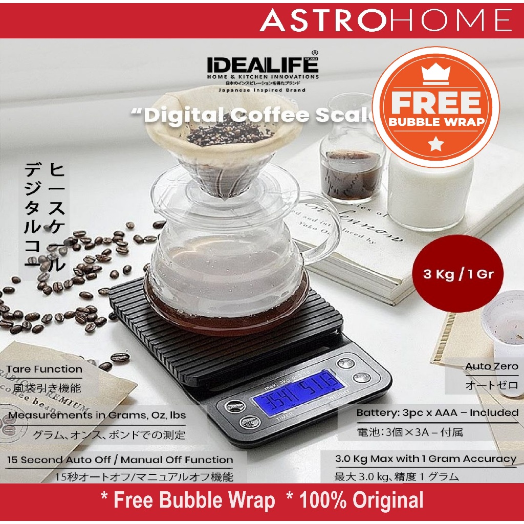 Idealife Timbangan Kopi Digital IL500C IL 500 C 3KG/0.1GR Display LED Silicone Anti Slip Pad 15 Deti