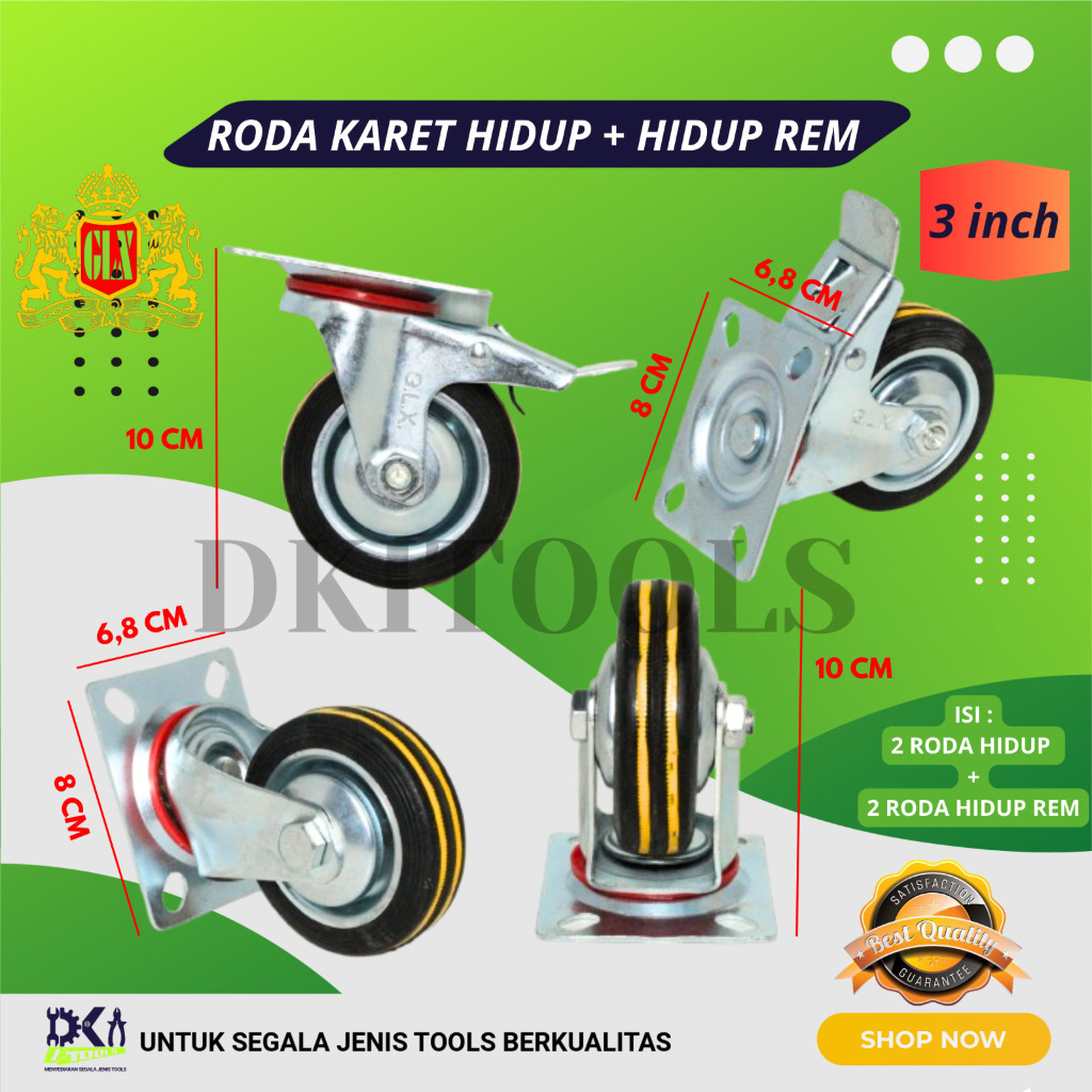 GLX Roda Karet Hidup / Roda Karet Mati / Roda Karet Hidup Rem / Roda Trolly / Roda Etalase 3" 4" 5"