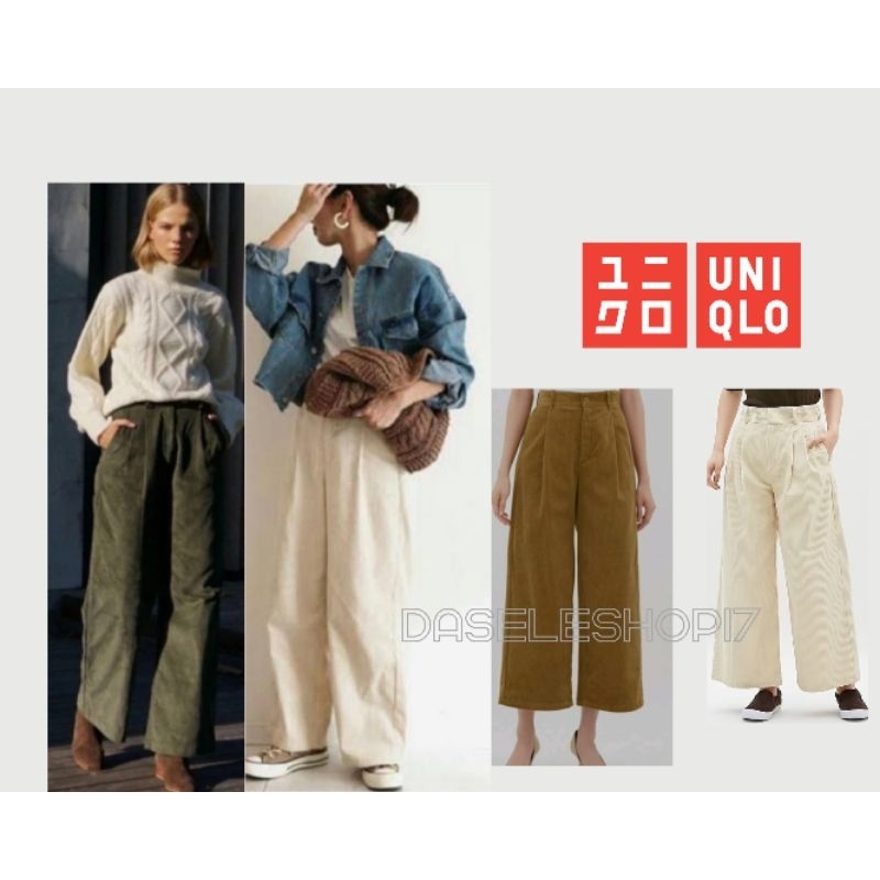 UNIQLO Vintage Corduroy Pleated Wide Leg Pants Branded
