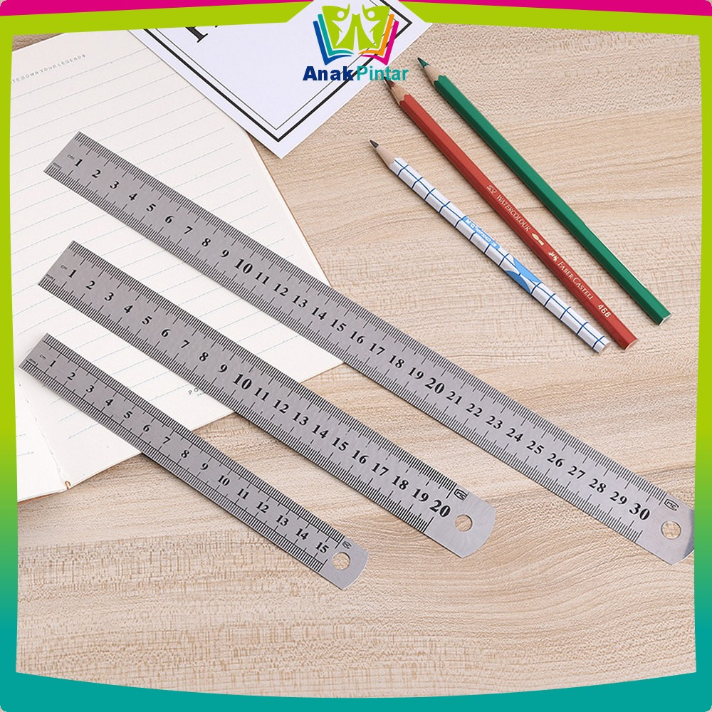 

Penggaris Besi 30CM Peralatan Sekolah / Ruler 15CM Penggaris Stainless Alat Ukur Serbaguna Anak Pintar A107