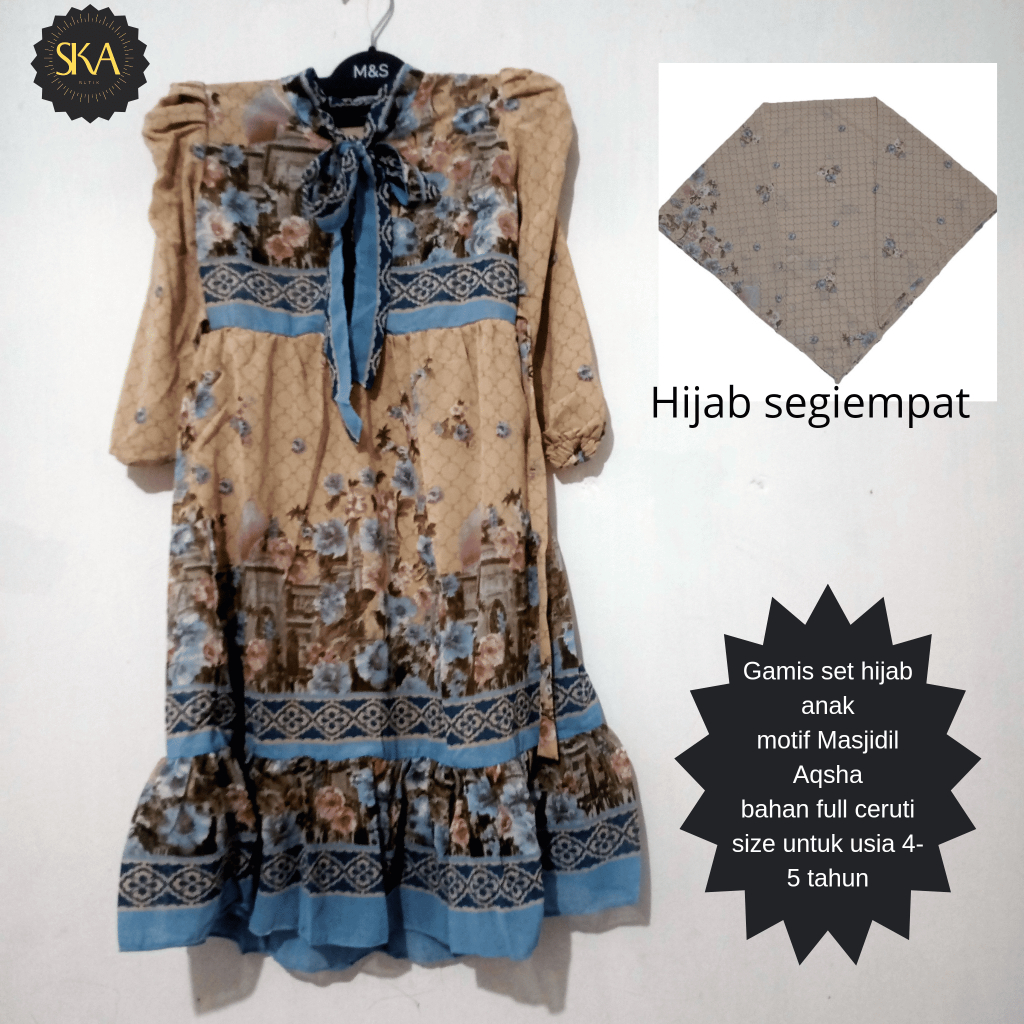 Gamis Anak Motif Masjidil Al Aqsa, Bahan Full Ceruti, Usia 4-5 Tahun - Atasan, Syari, Remaja, Setela