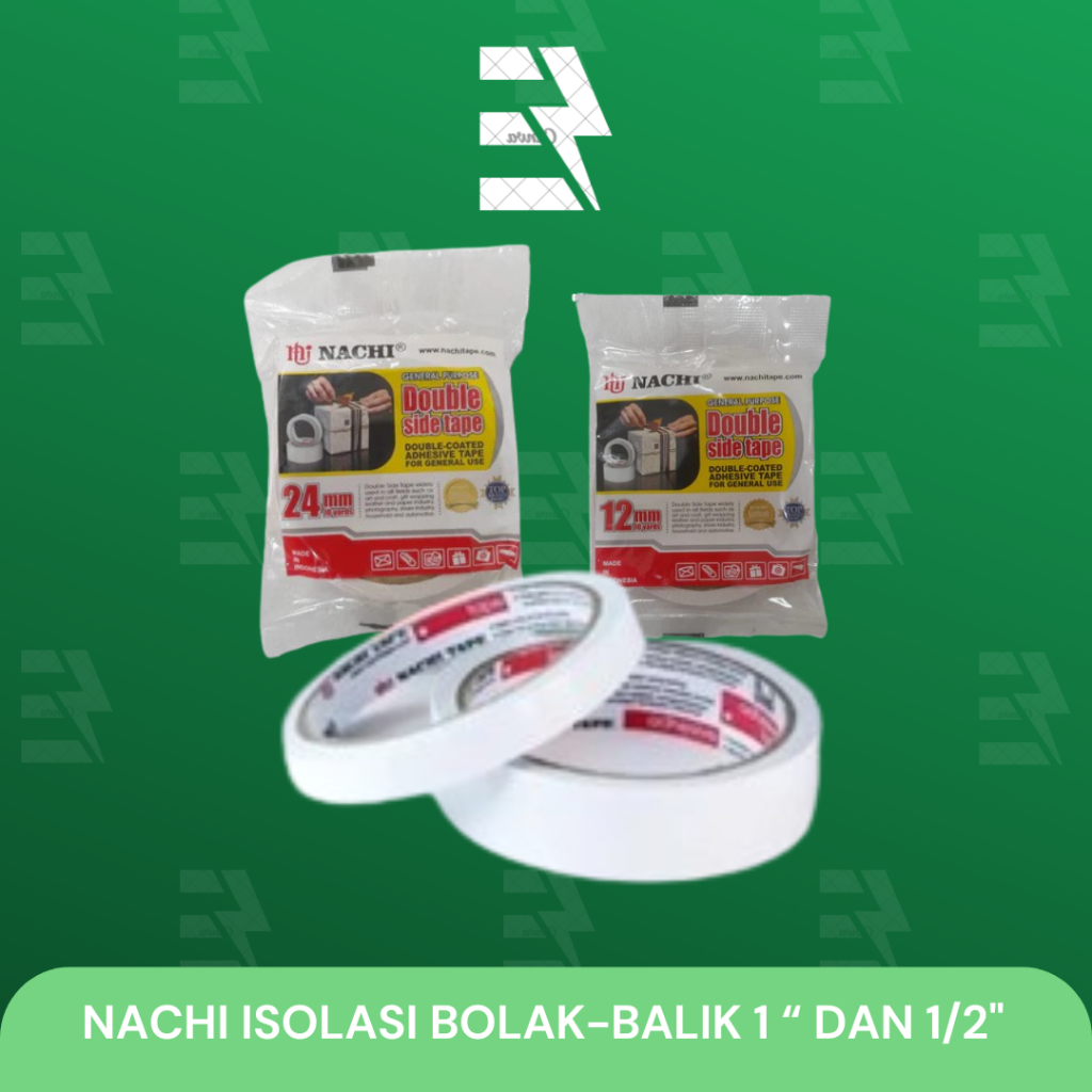 

DOUBLE TAPE / ISOLASI BOLAK BALIK KERTAS / DOBEL TAPE KERTAS NACHI 1 INCH DAN 1/2 INCH