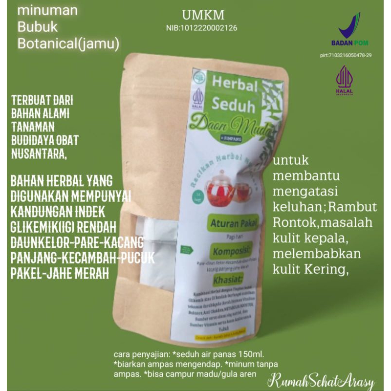 

Herbal Seduh Daun Muda, herbal rambut rontok, herbal melembabkan kulit kepala