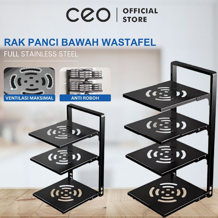 CEO Rak Susun Bawah Wastafel Stainless Rak Peralatan Rumah Dapur Rak Serbaguna Rak Beroda