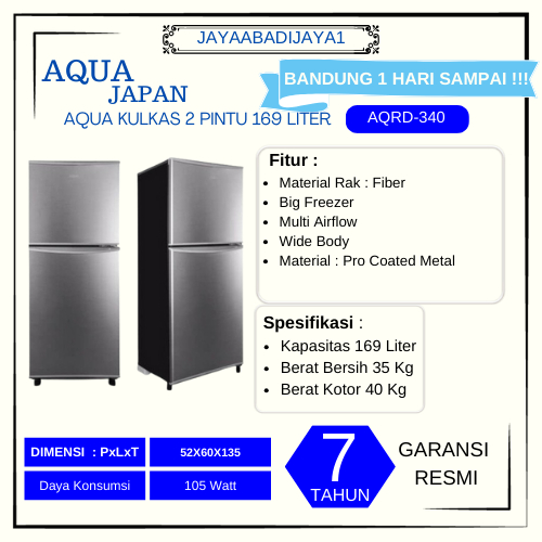 KULKAS AQUA 2 PINTU AQUA SANYO 2 PINTU AQRD-340 GARANSI RESMI