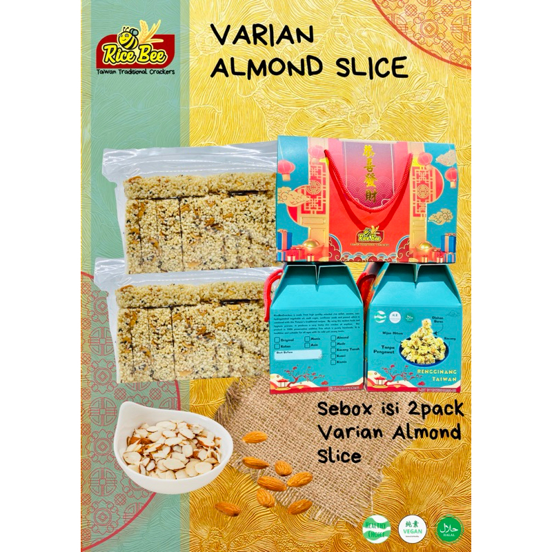 

RiceBee Hampers IMLEK Almond Slice & Kacang Mede / Gift / Rengginang Taiwan / Vegan snack / Cemilan Sehat /Makanan Halal / Oleh oleh