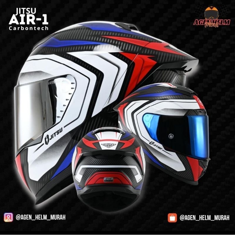 Jitsu Air 1 Motif Carbon Tech Gloss SNI Visor Smoke Terbaru - CARBON TECH GLOSS FULL FACE