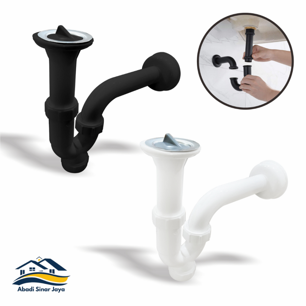 [ASJ] Sifon Leher Angsa Wastafel PVC / Sifon Pembuangan Air Wastafel Hitam Putih