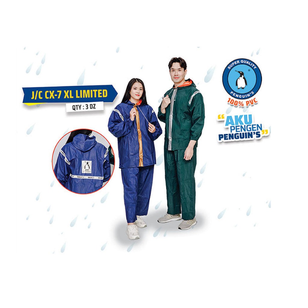 Raincoat / Jas Hujan Pinguin / Mantel Hujan Tebal berkualitas Pinguin model Stelan CX-7