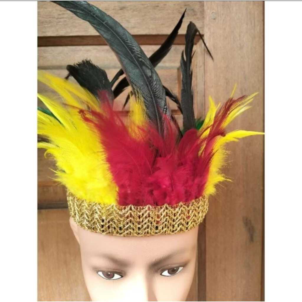 Aksesoris Kepala Bulu Dayak/ Topi bulu adat Dayak/Tangan bulu adat Dayak/Kaki Bulu adat Dayak 1 Set