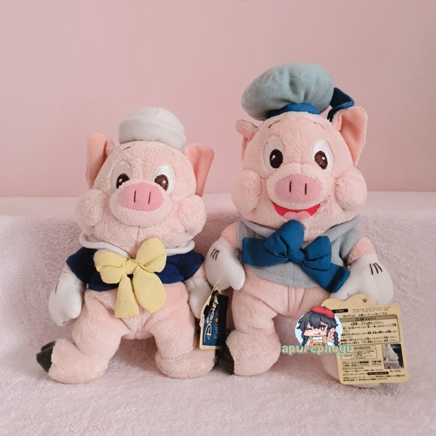 Boneka Disney Three Little Pigs Fifer Pig and Fiddler Pig SEGA Combo Plush